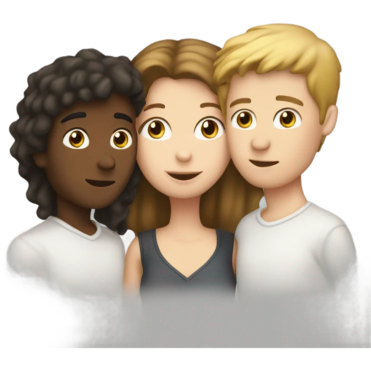 three people kissing two white boys one white girl emoji