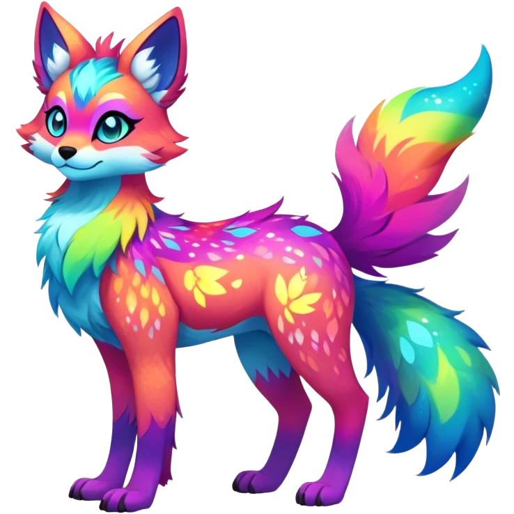Neon-colored multi-colored cool Falvie-Fionbri-creature-sparkle-fursona, full body, with random markings emoji