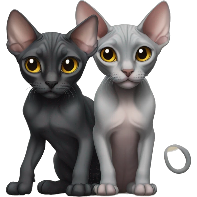 Two sphynx cats one gray one black emoji