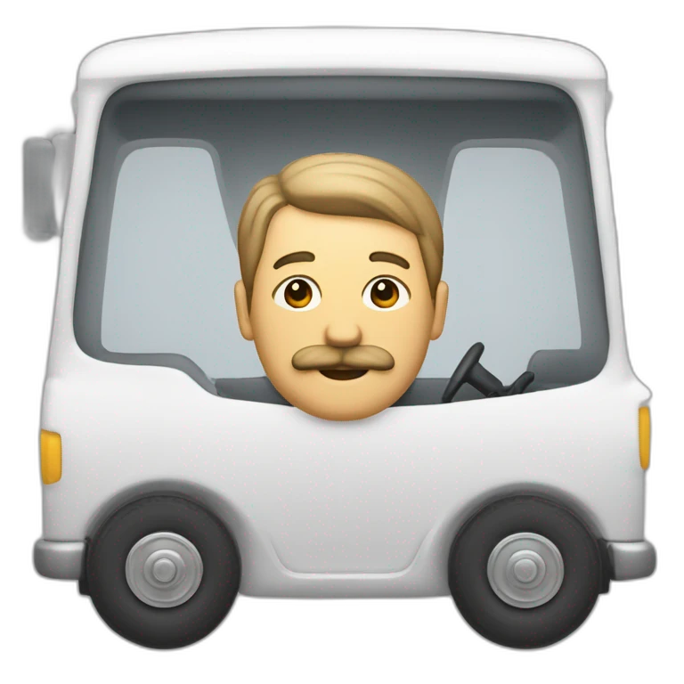 Un homme avec une moustache dans une camionette blanche emoji