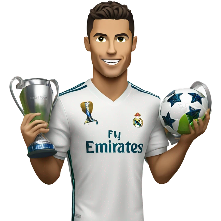 Cristiano Ronaldo holding a champions league while wearing a Real Madrid jersey  emoji