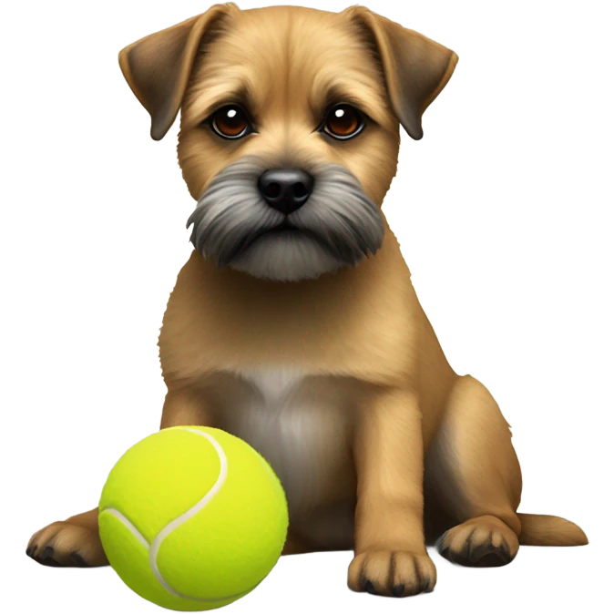 remove ball in the middle Border Terrier sitting with tennis ball on her paws make the ball smaller but use this image emoji