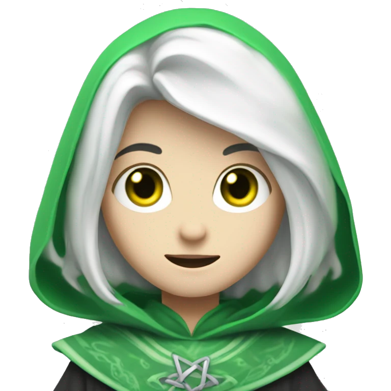 teenage white-skinned wizard with black hair green eyes in green disgue emoji