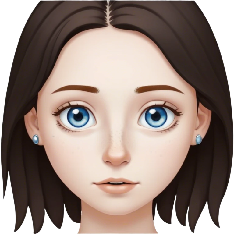 grey blue eyes, freckles, very pale girl. dark brown hair that's starting to go grey. nose ring.  emoji