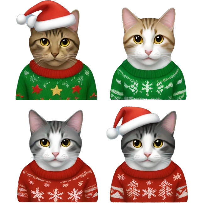 four cats wearing Christmas sweaters emoji