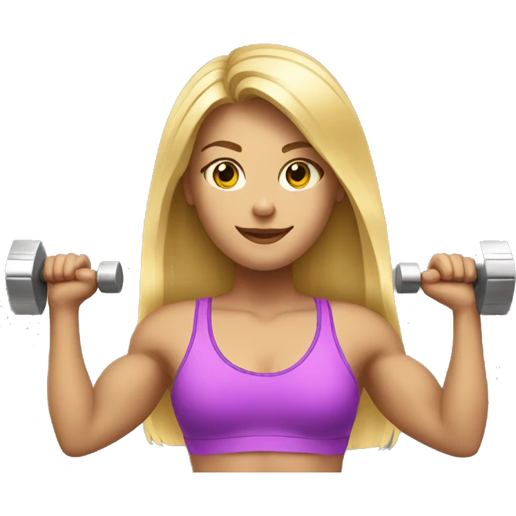 Sports Girl with long blond hair holding dumbbell on both hands emoji
