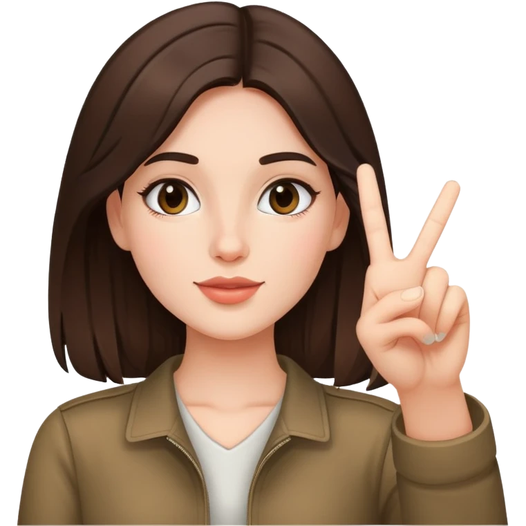Brunette girl making peace sign while taking selfie emoji