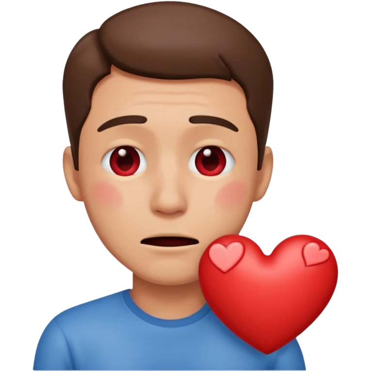 Man crying holding heart emoji