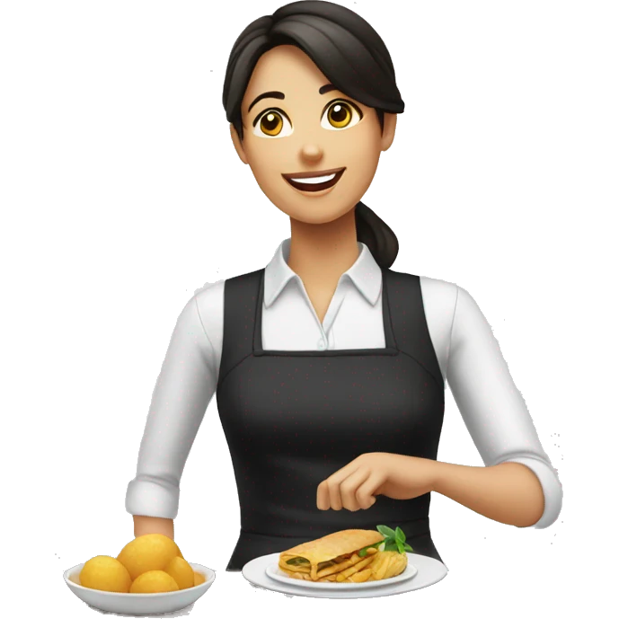 pretty female waiter showing food emoji
