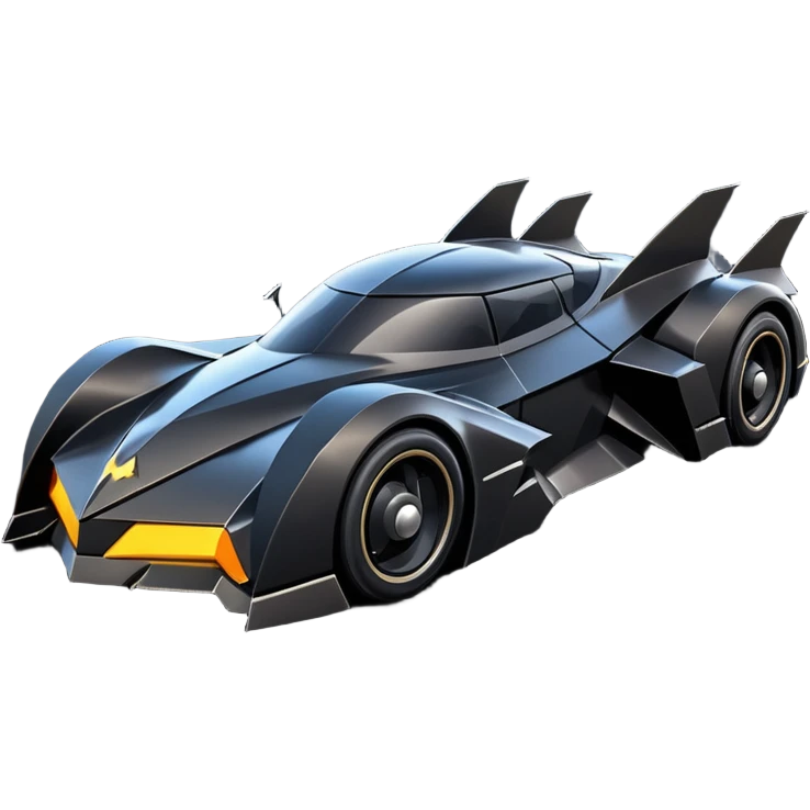  the animated series aerodynamic dark futuristic concept Batmobile loosely based on 1976 Cadillac coupe (flat long straight faceted mechanical body) winged stealthy street hot rod  emoji