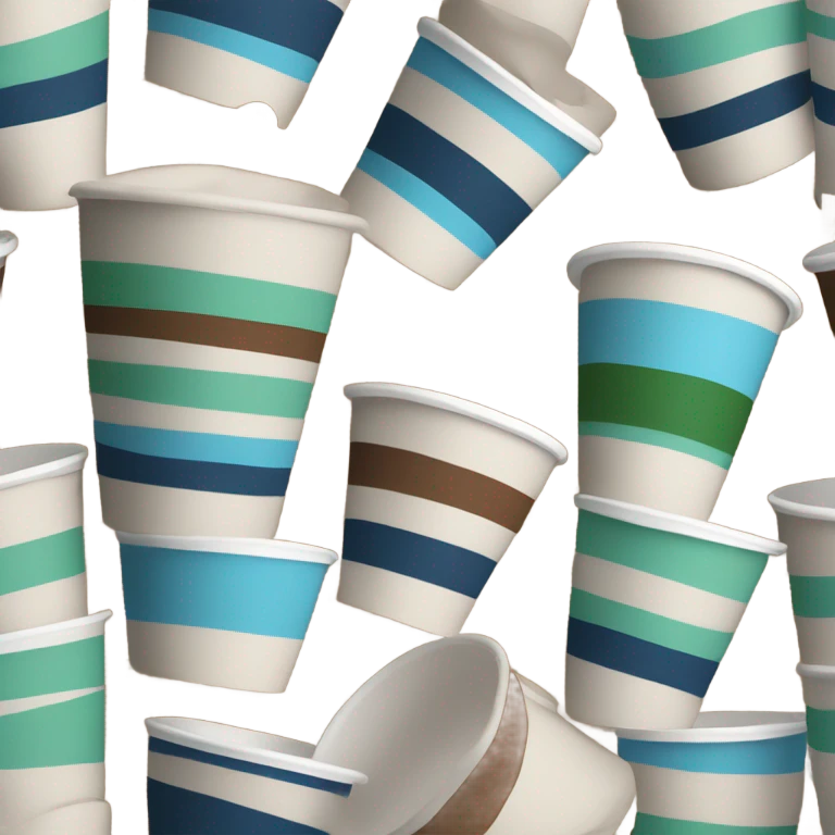 Paper cup with a green blue and brown lines on it, with no lid emoji