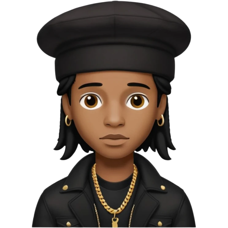 ASAP ROCKY as pretty bratz man with black hat and clothes, black hair emoji