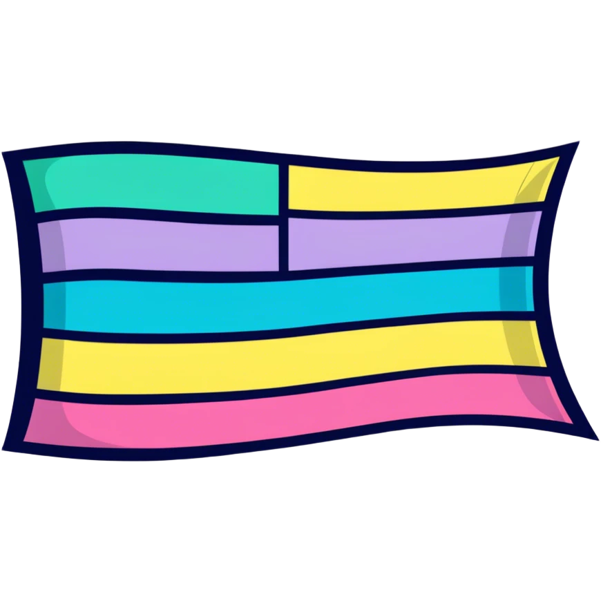 a flag with the colors green pink cyan grey purple dark blue and yellow emoji