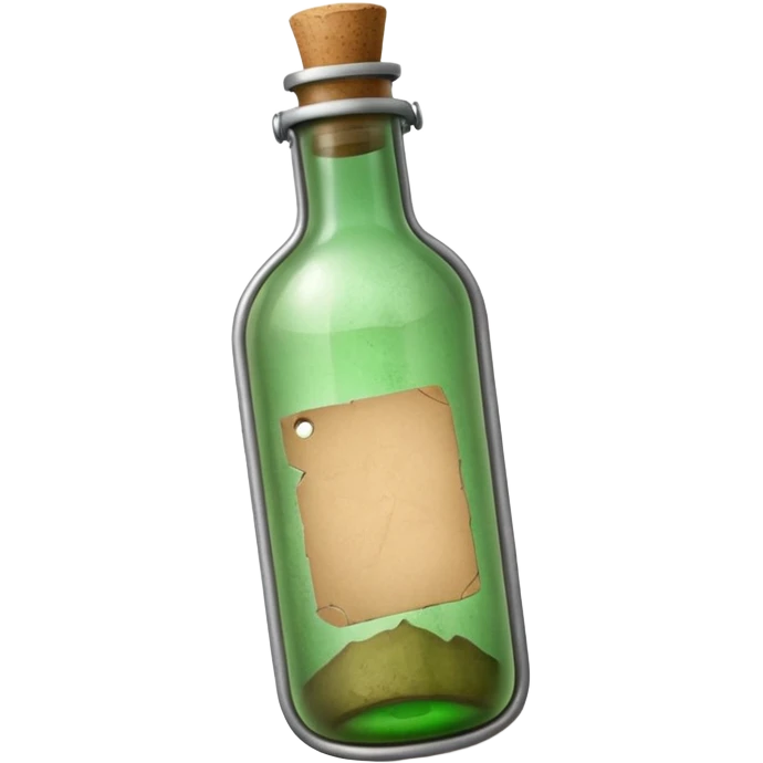 message bottle with paper inside green emoji