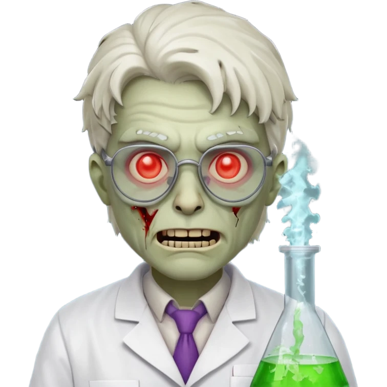 mad experiment zombie scientist portrait, head and shoulders only, exposed brain glow, broken glasses, evil grin, horror lab vibe, 3D cartoon, mobile game icon style, clean background, no text, no watermark
 emoji