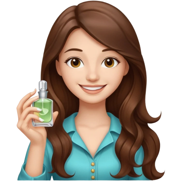 half body pretty long hair girl holding parfume with smile emoji