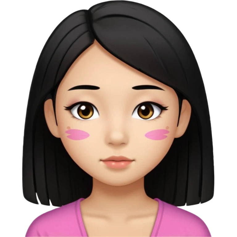 a tan chinese-american 15 year old girl with straight black hair down to her chest. mascara and a little blush. emoji