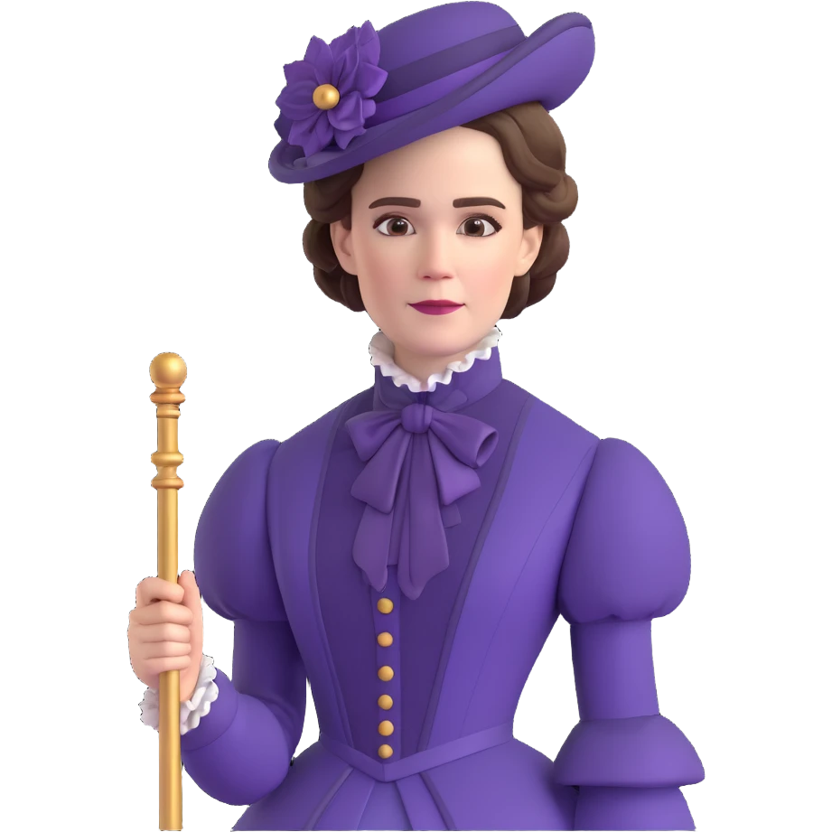 Wilhemina Venable (Sarah Paulson) in royal purple Victorian style, beautiful and luminous but terrifying, holding a gold cane emoji