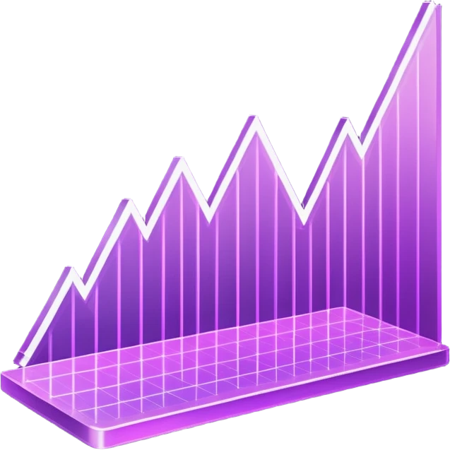 A glowing purple hologram of a line chart emoji