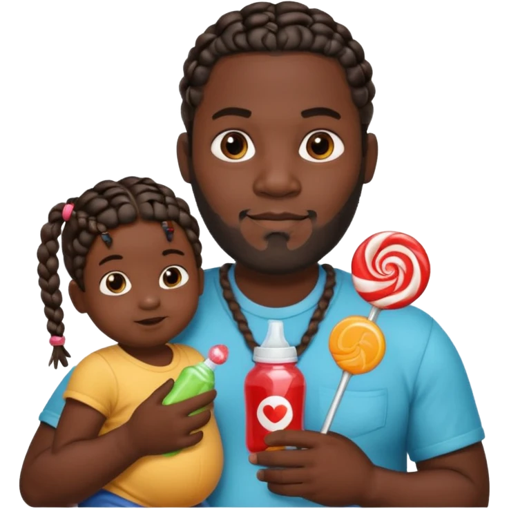Big black man with braids hold a  baby bottle and a lollipop emoji