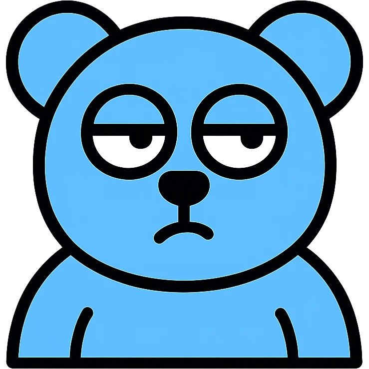 blue teddy bear rolling its eyes, minimal, round shapes, soft blue color emoji