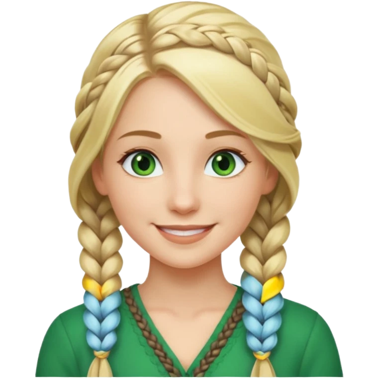woman, long blond hair,green eyes, smiling, braid to the side emoji