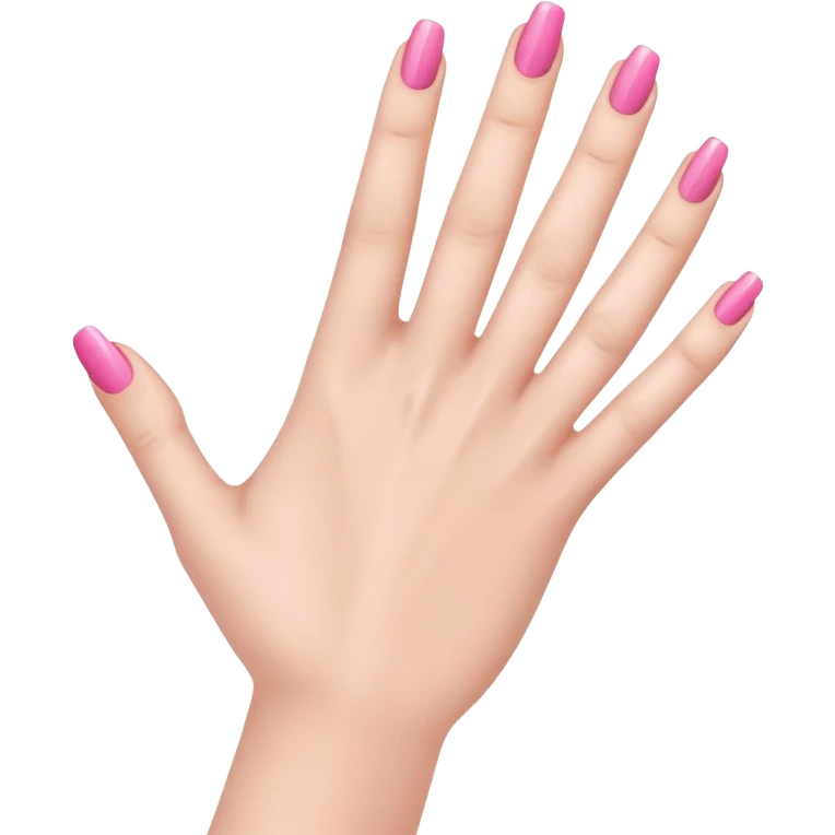  pink  close-up of a human hand with exactly five fingers, beautifully manicured nails, glossy pink nail polish, elegant nail shape, soft lighting, realistic style, isolated on transparent background" emoji