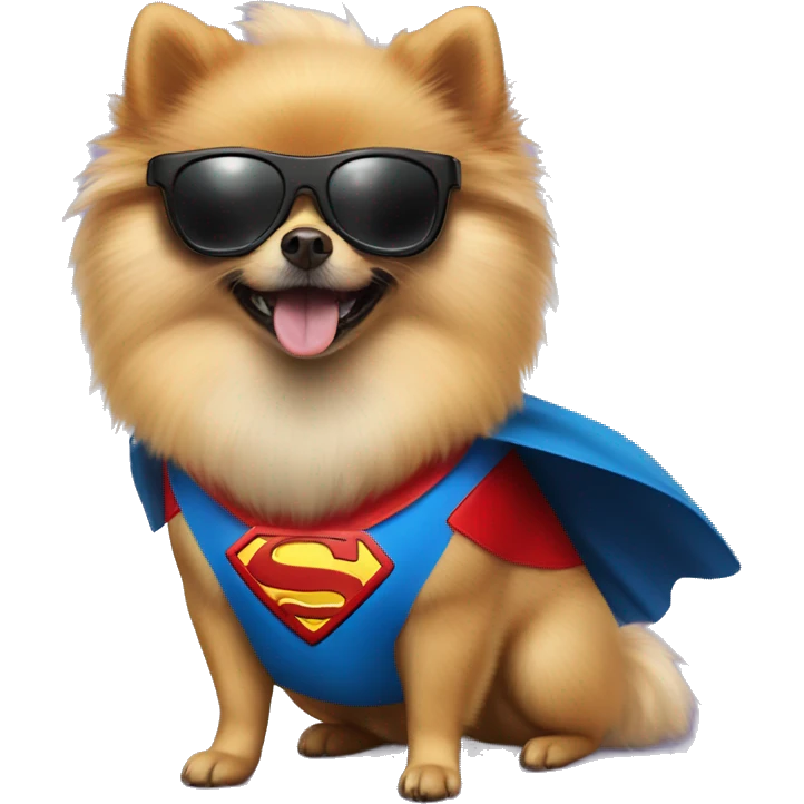 pomeranian in superhero suit emoji