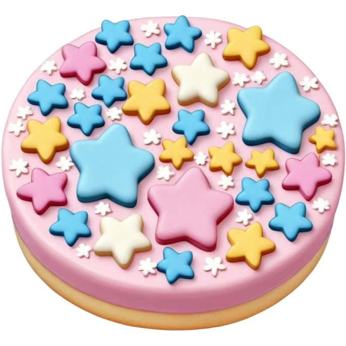 small scatter of colorful sprinkles, sugar pearls, and tiny fondant shapes (stars, hearts, flowers), glossy pastel and bright tones, textures vary smooth crunchy or soft, delicately detailed shapes, soft lighting, subtle shadows, transparent background, emoji scale emoji