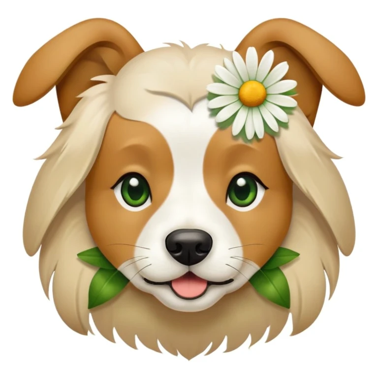 Un perro con una margarita en la boca  emoji