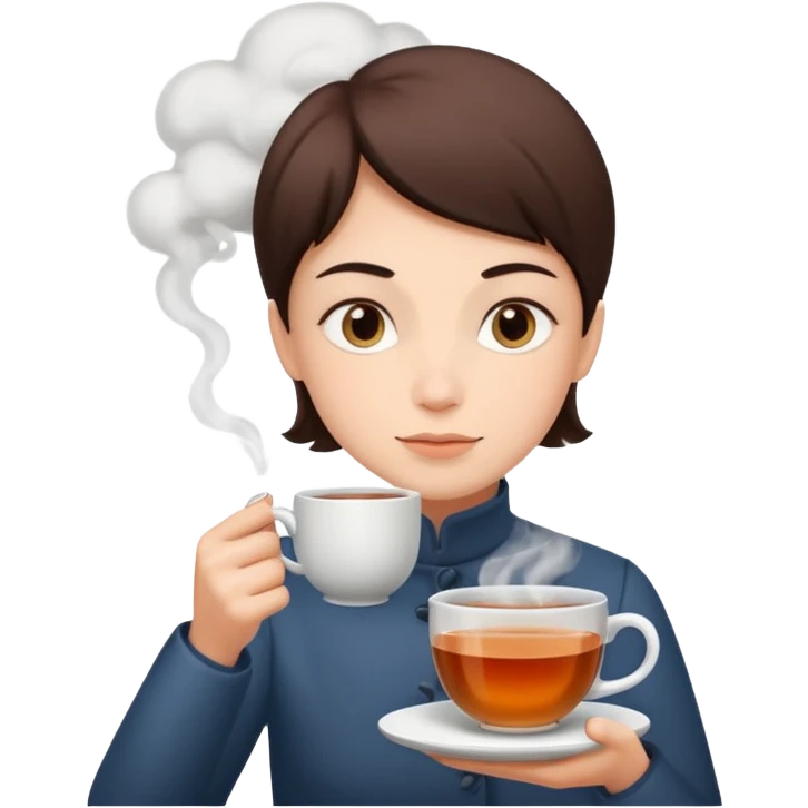 steaming cup of tea with calm expression emoji