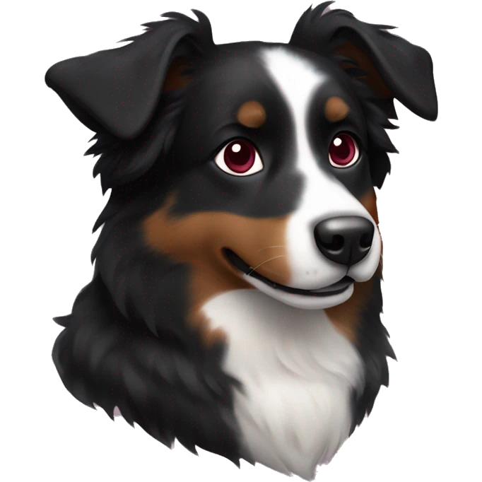 Small black australian shepherd dog with maroon hearts emoji