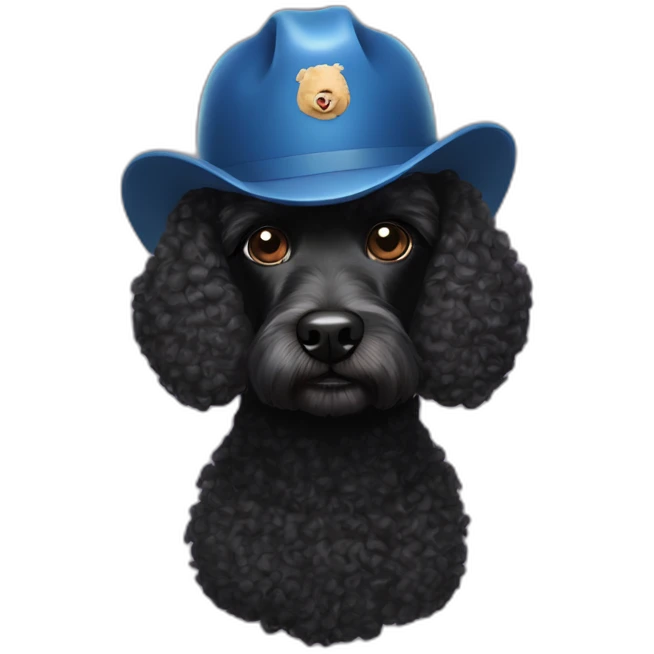 A single short haired black poodle wearing a buffalo billshelmet emoji