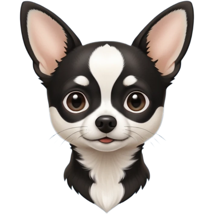 A black and white chihuahua emoji please with a thin white line on the center of head nose pointy emoji