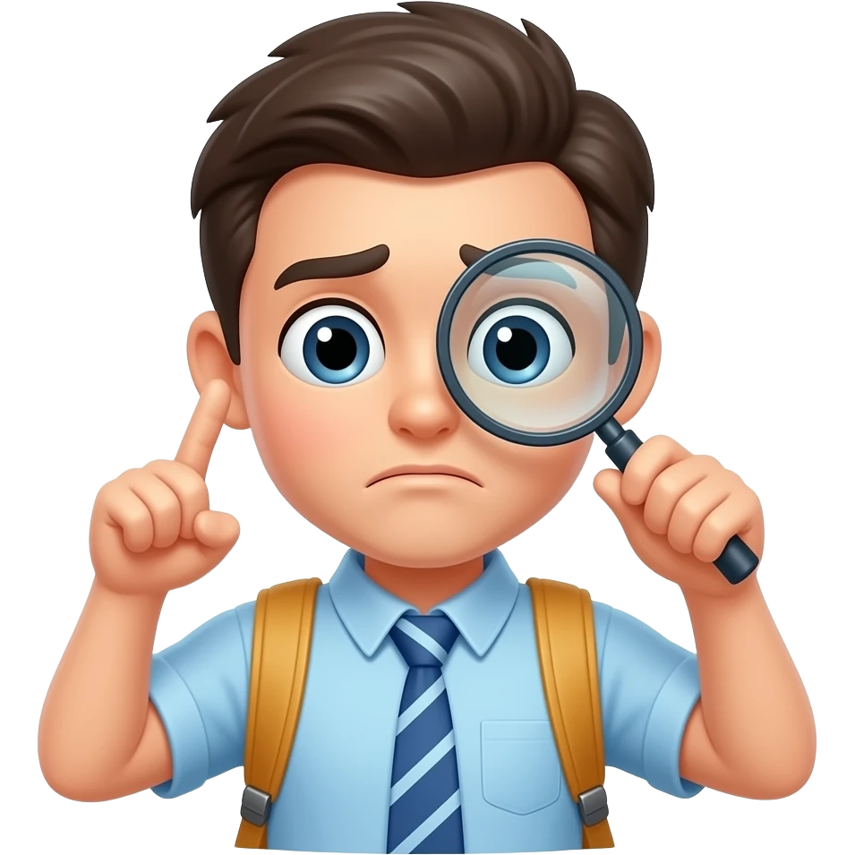 student searching with magnifying glasses exhausted emoji
