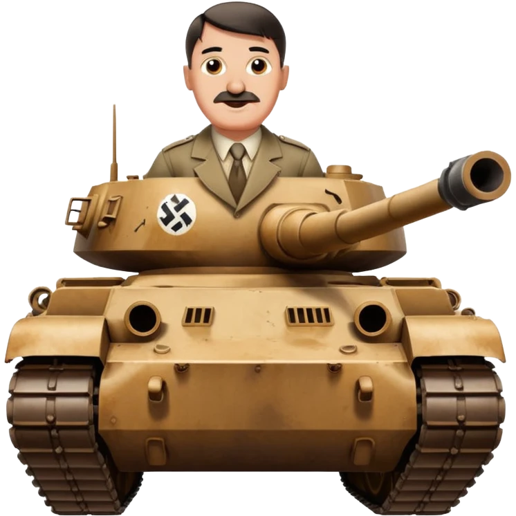 сделай стикер с гигачадом гитлером и взорваным танком на заднем фоне emoji