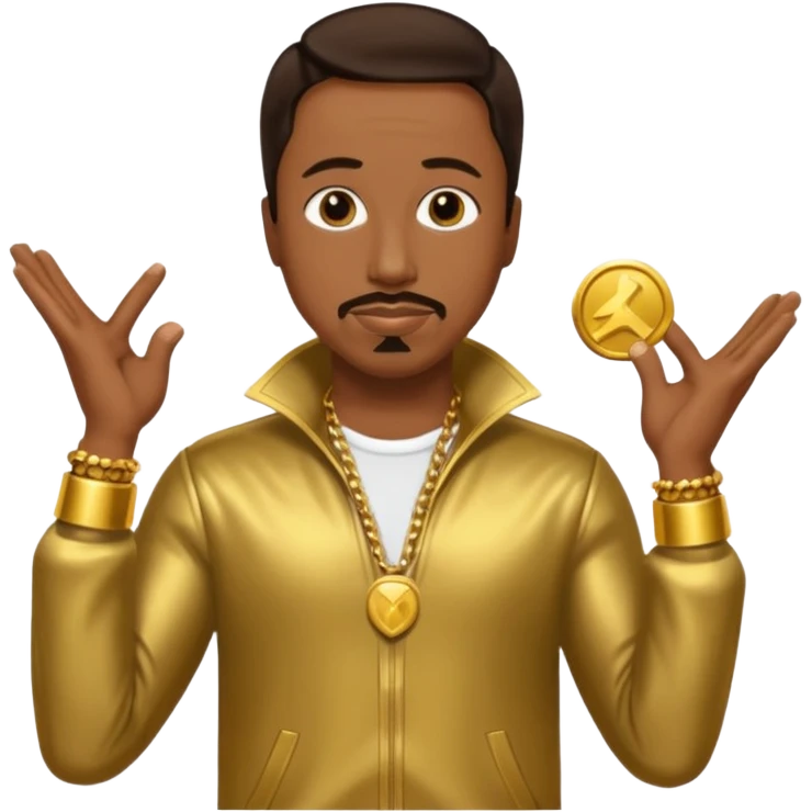 MC Hammer with dark brown hair, gold outfit emoji