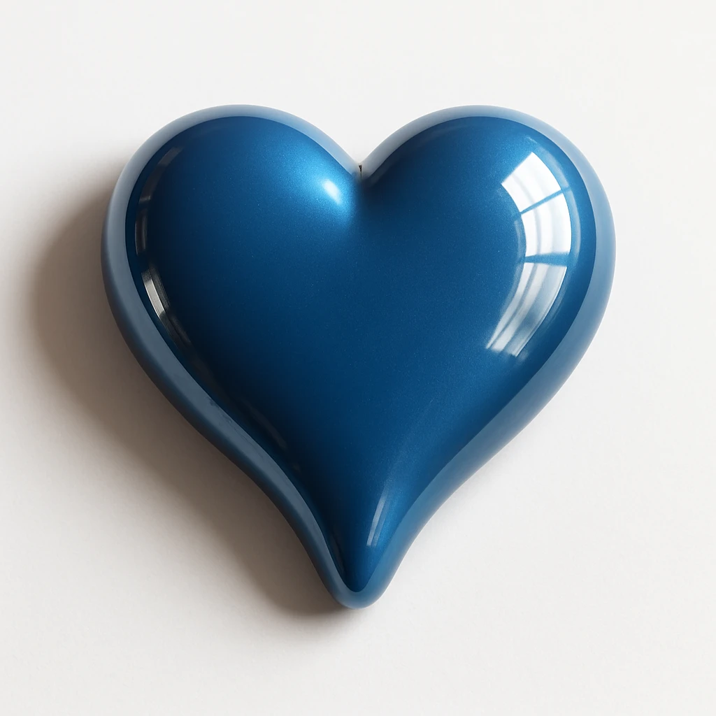 Refine the photorealistic blue heart pistol: increase the realism, add subtle metallic reflections, enhance the glossy finish, and improve the heart shape details, on a white background. Maintain photorealistic style with subtle metallic reflections and glossy finish. emoji