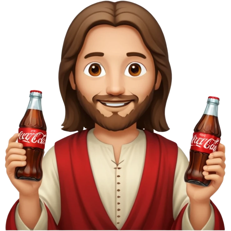Иисус счастливый дережит в двух руках бутылочки с coca-cola 0,3 emoji