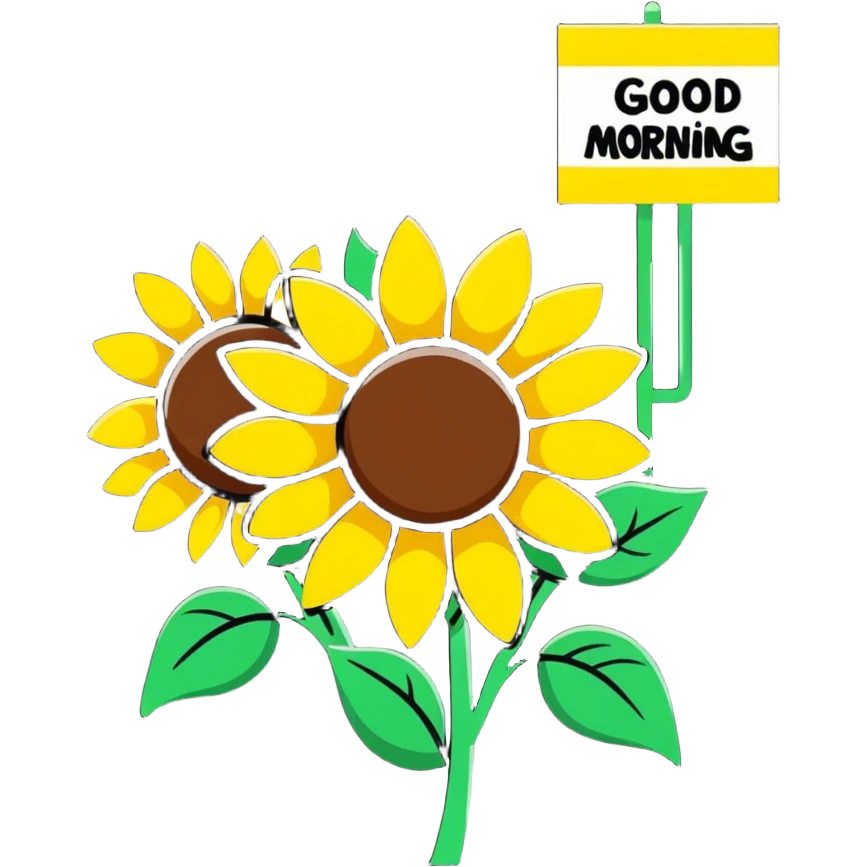 flowers in garden with sun with inscription Good morning  emoji