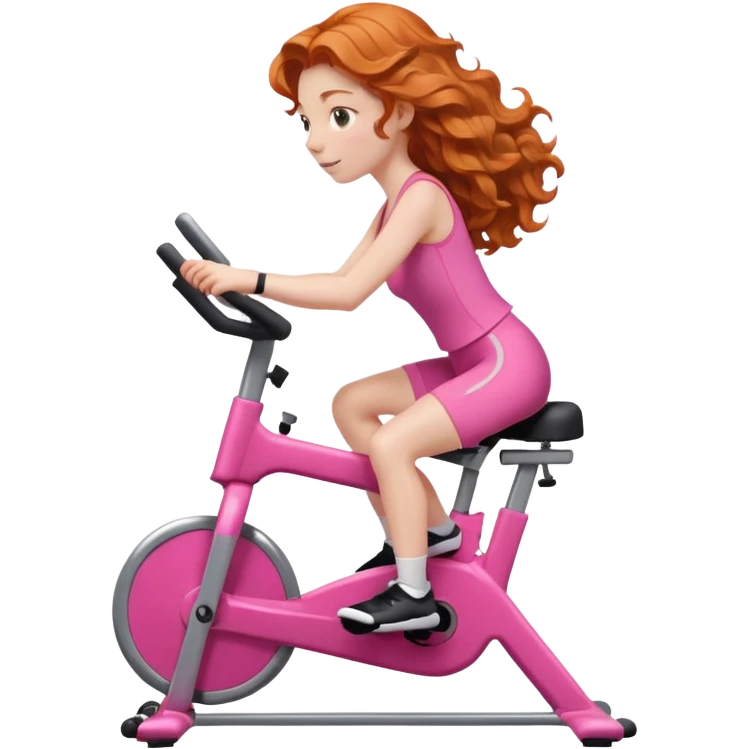 Ginger girl wavy hair riding stationary bike pink outfit emoji