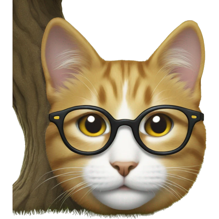 a cat with glasses sits under a tree emoji