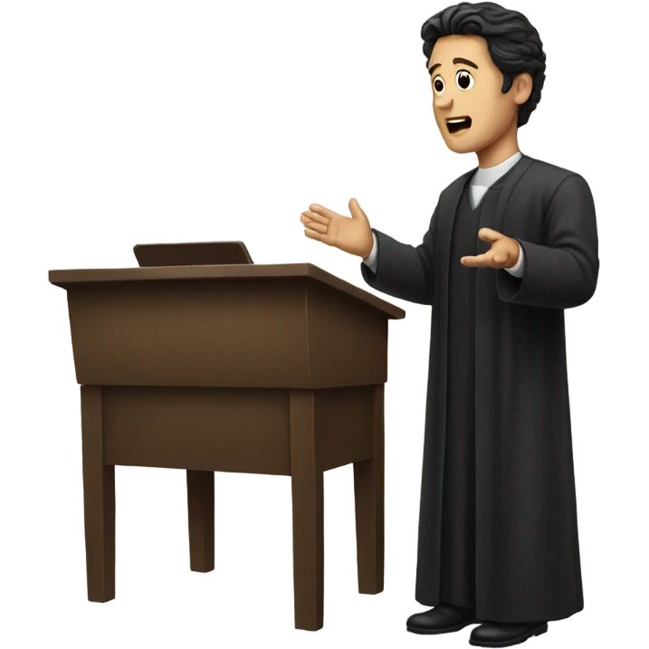 A man with dark hair preaching behind a pulpit emoji