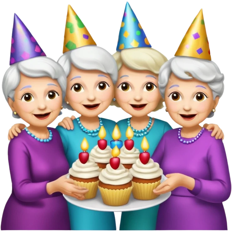 Grandmas dancing in disco party eating cupcakes  emoji