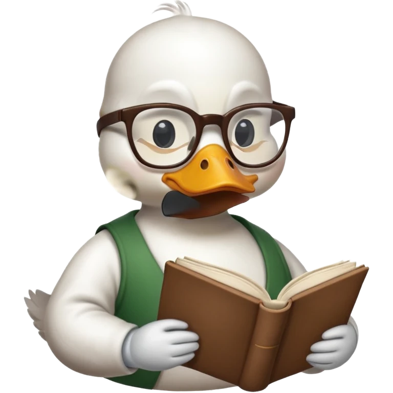 white duck holding book wearing glasses emoji