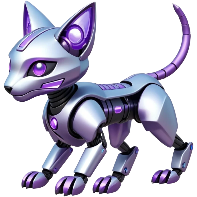  exotic iridescent silver and purple cyber-Protogen-Fakémon-Pokémon-Vernid-robot-feline-creature emoji