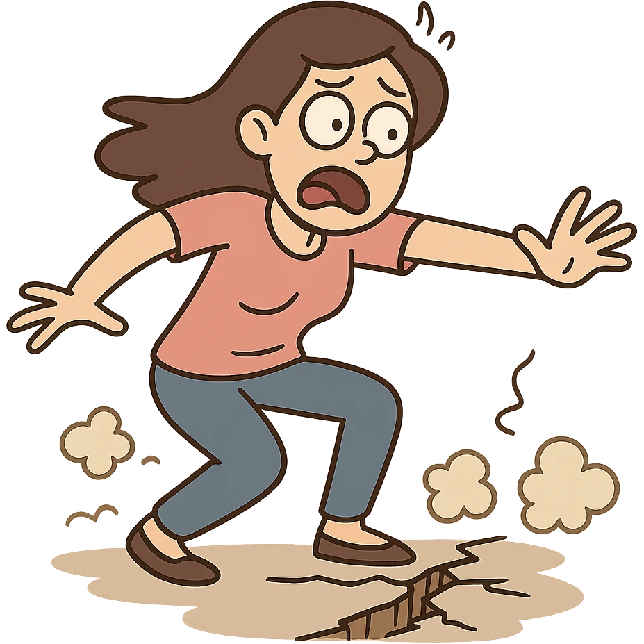 a small earthquake cartoon style with tiny crack and gentle dust clouds emoji