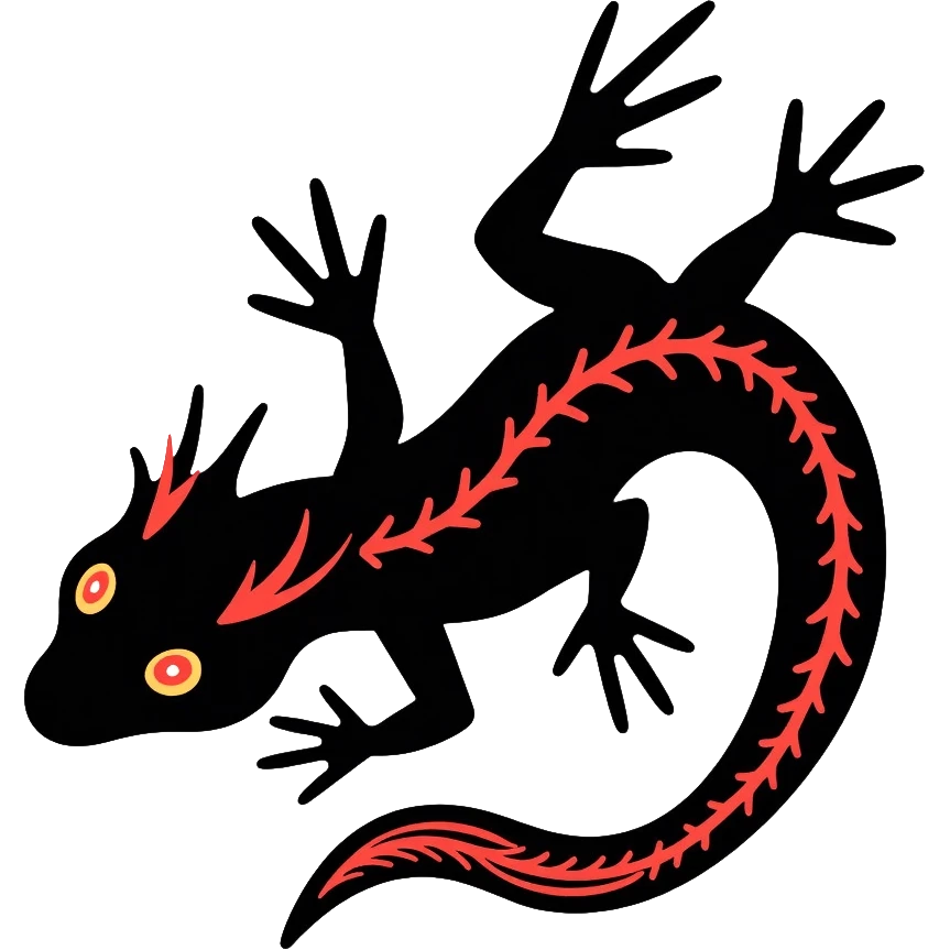 salamander black with fiery red flashes on the scales emoji