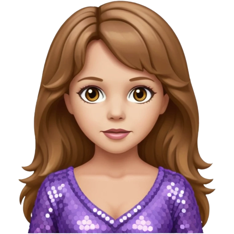 Linda Blair with long light brown hair,  light lavender sequin outfit  emoji