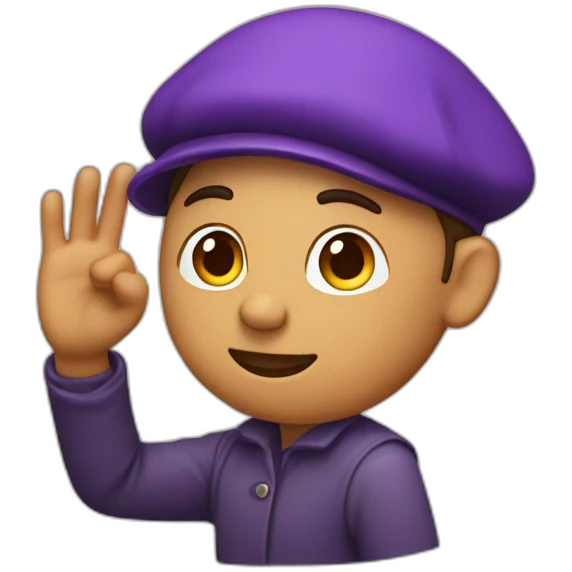 AN ARTIST IN A PURPLE BERET WAVES HIS HAND emoji
